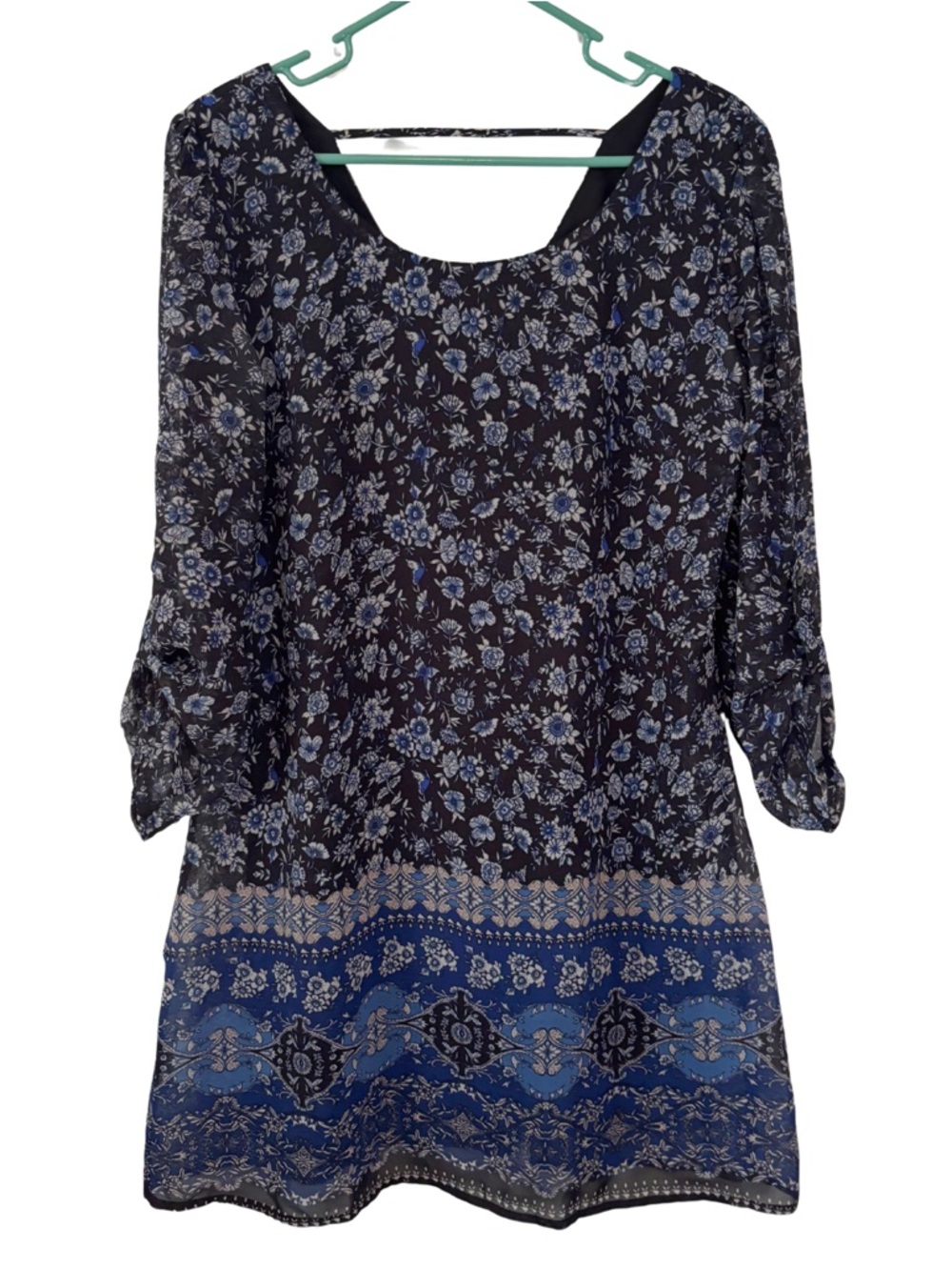 3/$20 Specklers Black & Blue Floral Print Long Sleeve Dress